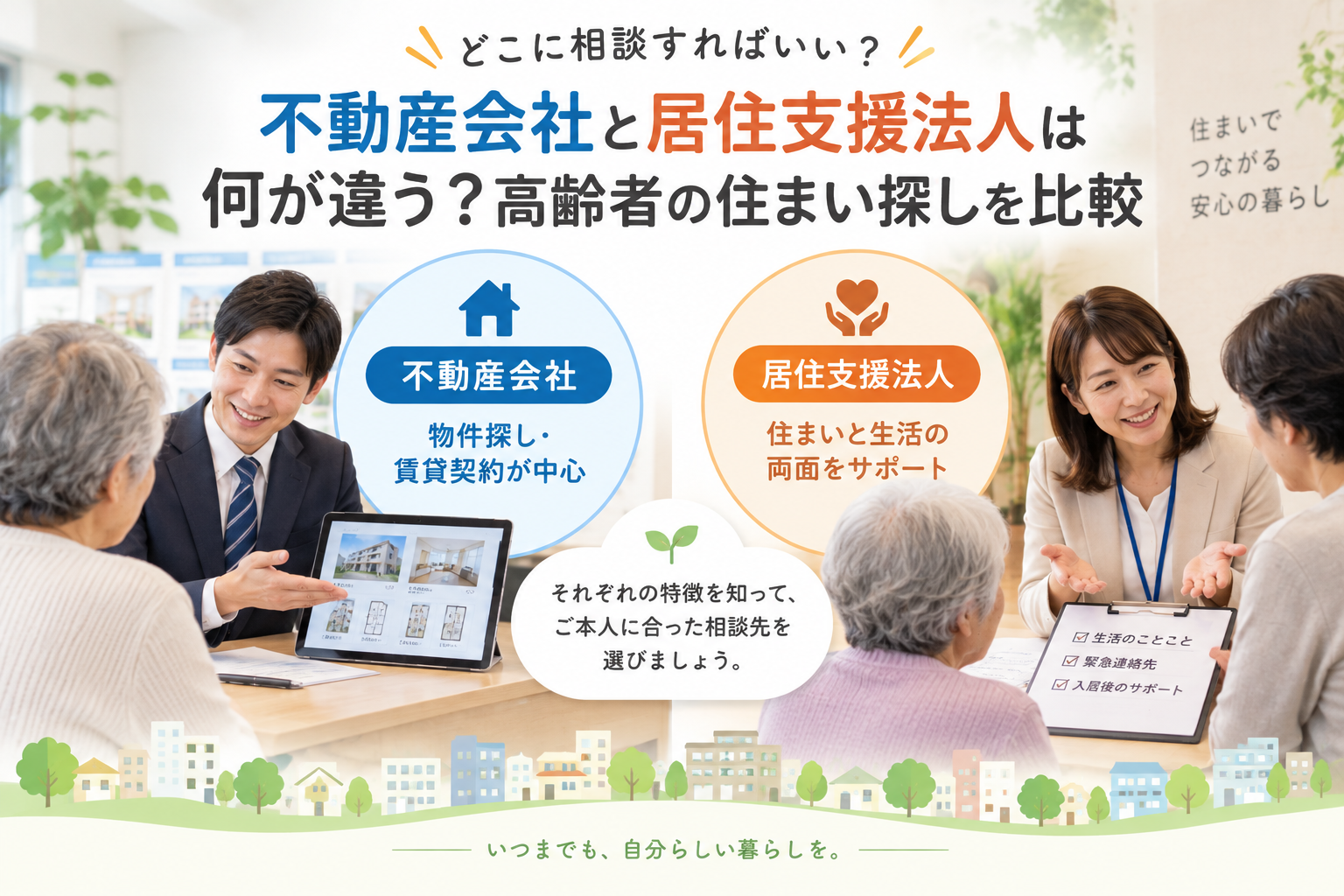不動産会社と居住支援法人は何が違う？高齢者の住まい探しを比較