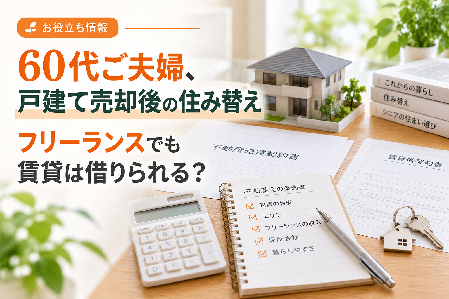 60代ご夫婦、戸建て売却後の住み替え｜フリーランスでも賃貸は借りられる？