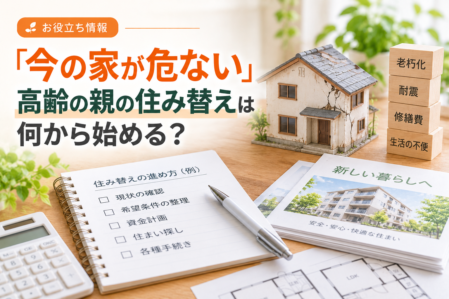 「今の家が危ない」高齢の親の住み替えは何から始める？