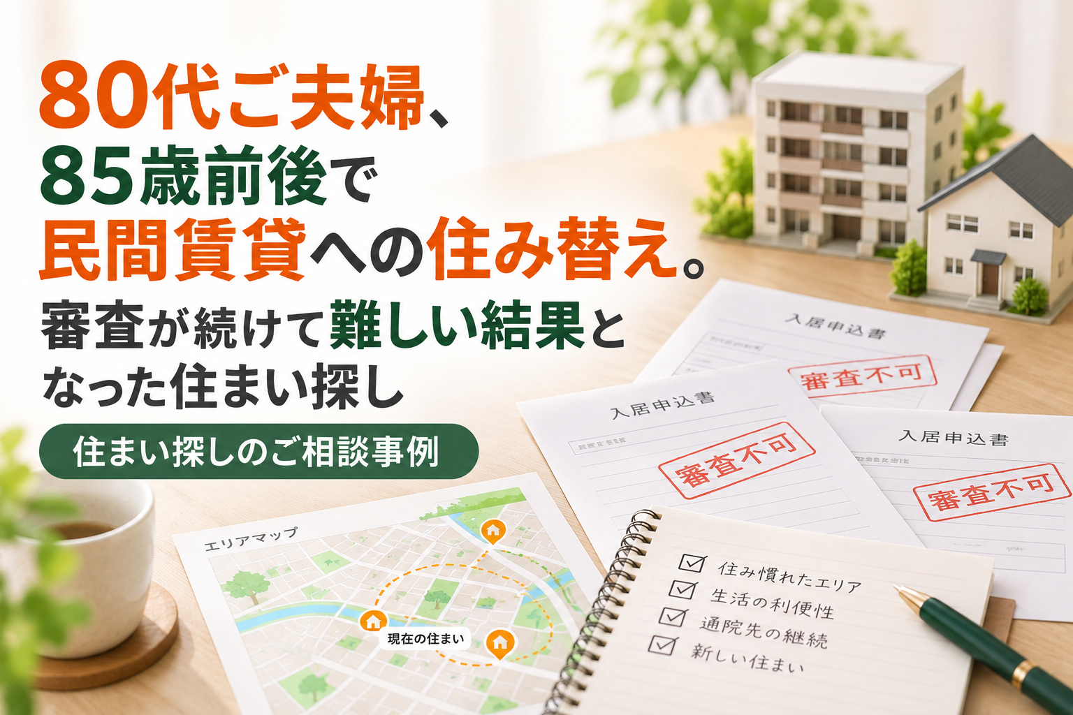 80代ご夫婦、85歳前後で民間賃貸への住み替え。審査が続けて難しい結果となった住まい探し｜住まい探しのご相談事例